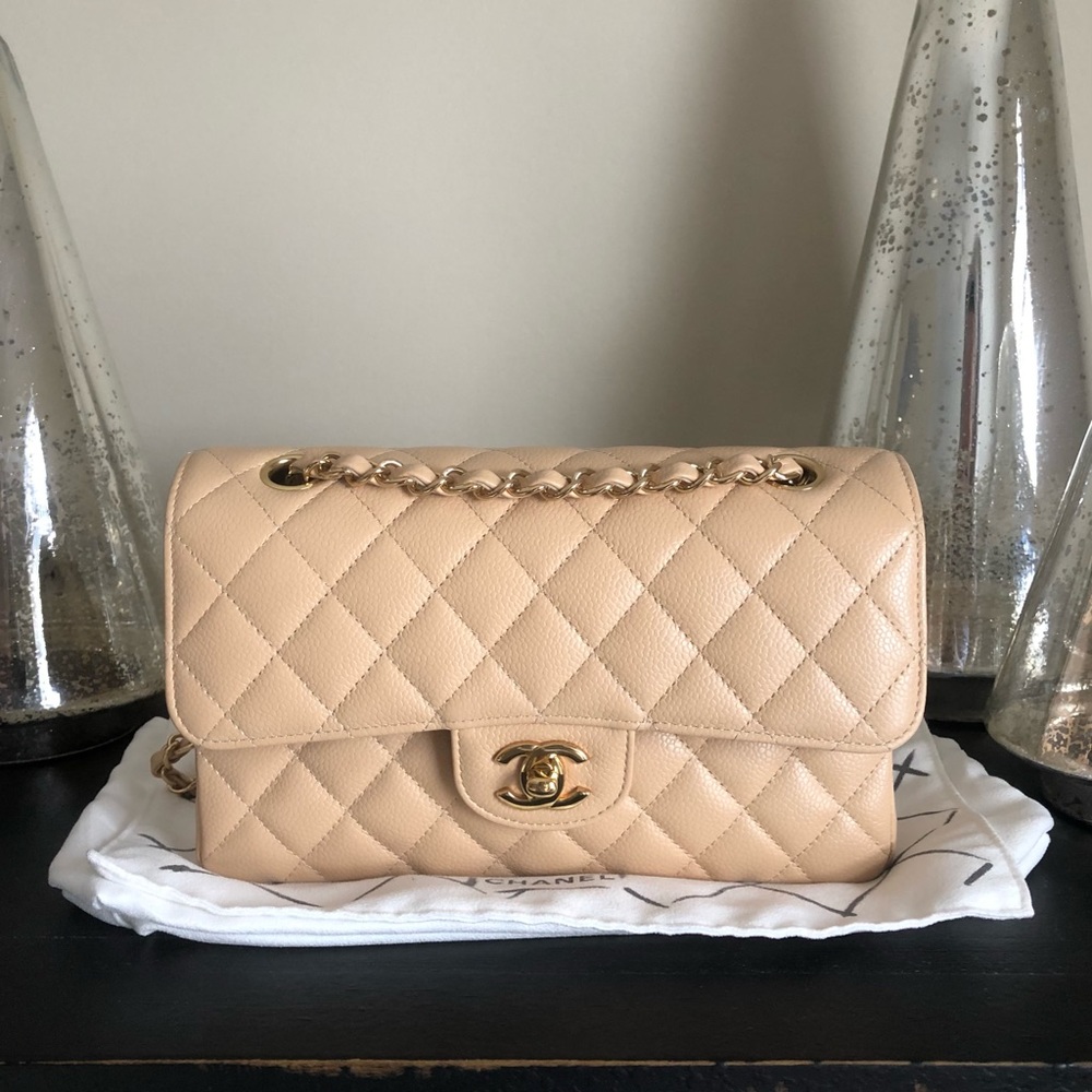 Chanel Small Beige Clair Caviar Classic Double Flap
